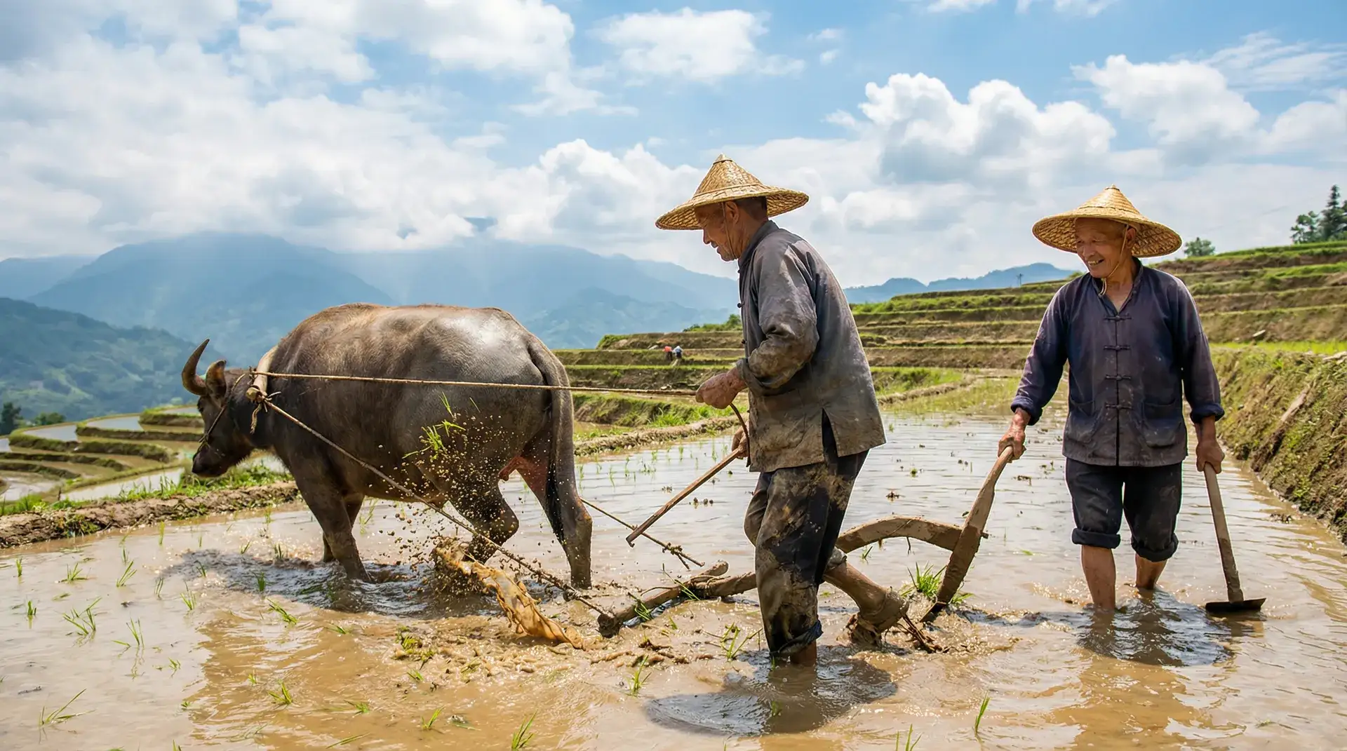 水牛犁田的乡村劳作场景 - 性交视频 农耕纪实